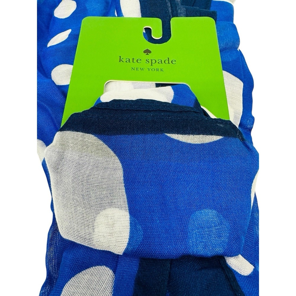 Kate‎ Spade New York Blue W/white Dot Oblong Scarf Designer Feminine NWT